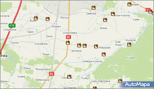 mapa Milejów gmina Rozprza, Milejów gmina Rozprza na mapie Targeo