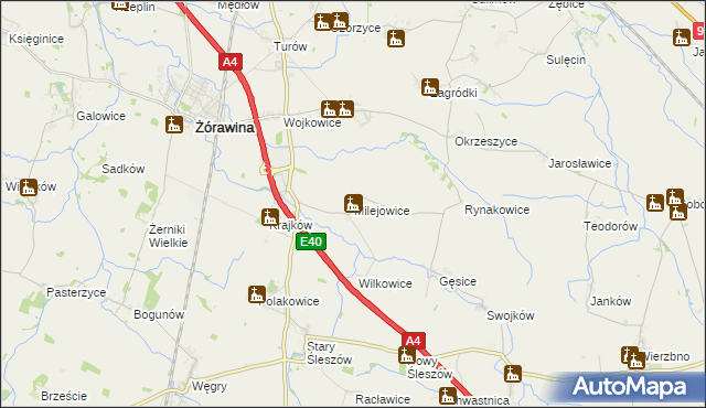 mapa Milejowice gmina Żórawina, Milejowice gmina Żórawina na mapie Targeo