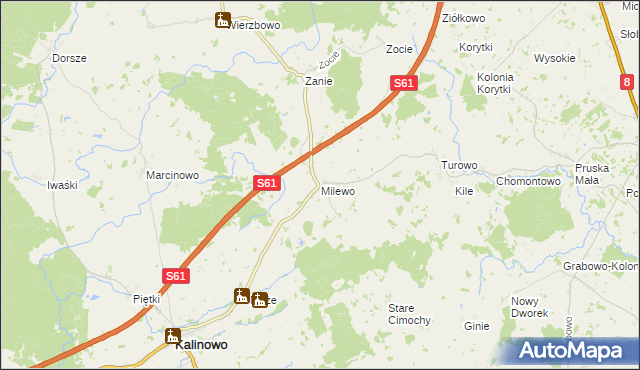 mapa Milewo gmina Kalinowo, Milewo gmina Kalinowo na mapie Targeo