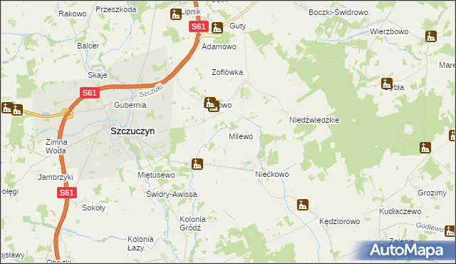 mapa Milewo gmina Szczuczyn, Milewo gmina Szczuczyn na mapie Targeo