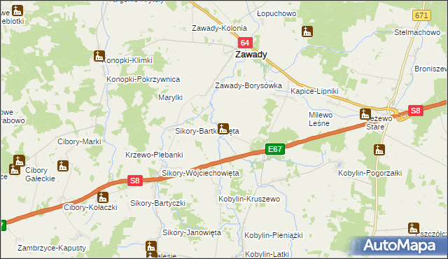 mapa Milewo Zabielne, Milewo Zabielne na mapie Targeo