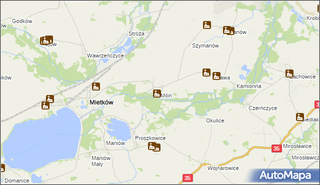 mapa Milin gmina Mietków, Milin gmina Mietków na mapie Targeo