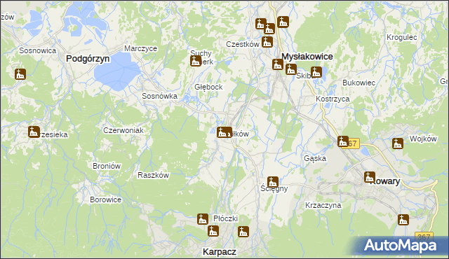 mapa Miłków gmina Podgórzyn, Miłków gmina Podgórzyn na mapie Targeo