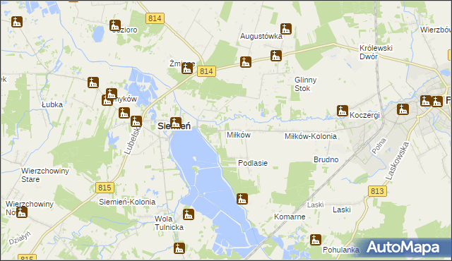 mapa Miłków gmina Siemień, Miłków gmina Siemień na mapie Targeo