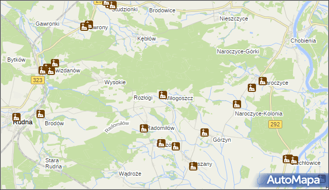 mapa Miłogoszcz gmina Rudna, Miłogoszcz gmina Rudna na mapie Targeo