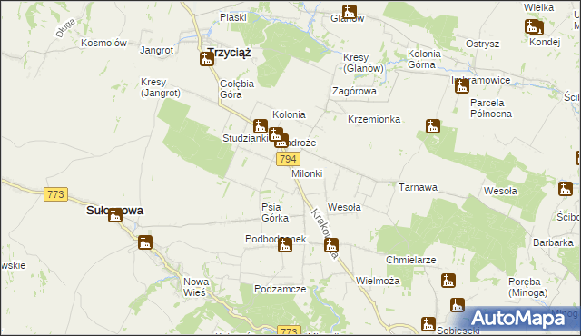 mapa Milonki gmina Trzyciąż, Milonki gmina Trzyciąż na mapie Targeo