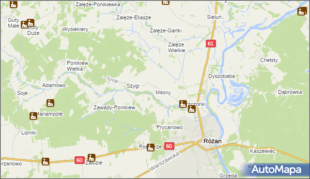 mapa Miłony, Miłony na mapie Targeo