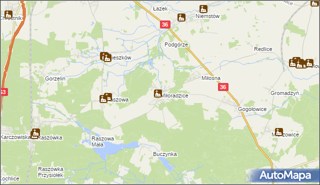 mapa Miłoradzice, Miłoradzice na mapie Targeo