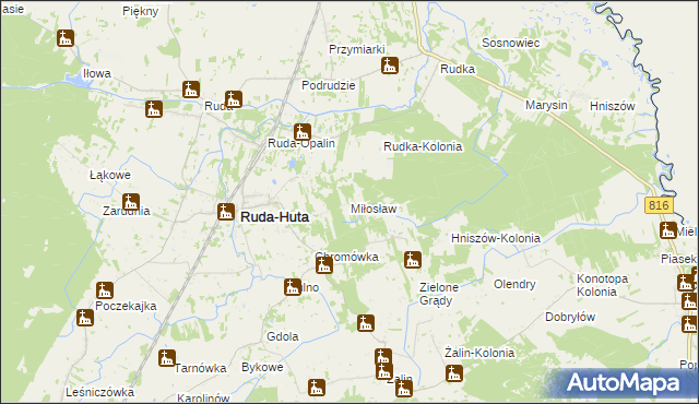 mapa Miłosław gmina Ruda-Huta, Miłosław gmina Ruda-Huta na mapie Targeo