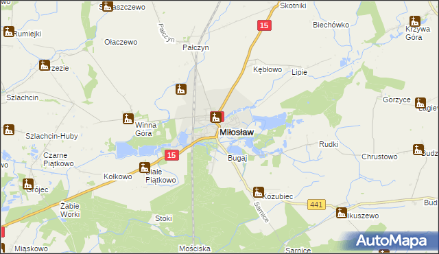 mapa Miłosław powiat wrzesiński, Miłosław powiat wrzesiński na mapie Targeo