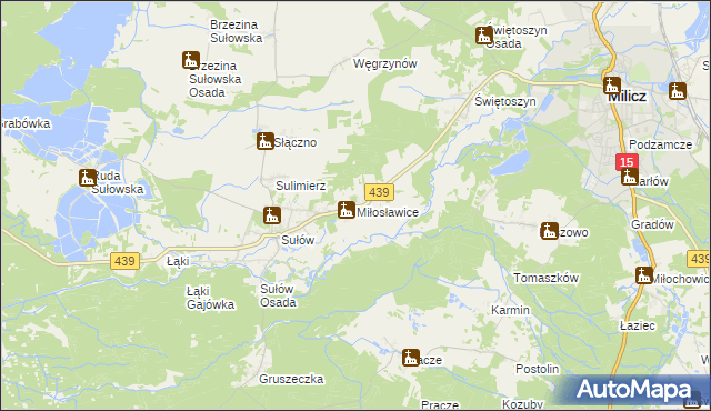 mapa Miłosławice gmina Milicz, Miłosławice gmina Milicz na mapie Targeo