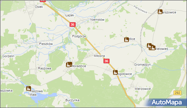 mapa Miłosna gmina Lubin, Miłosna gmina Lubin na mapie Targeo