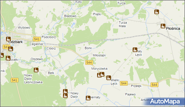 mapa Miłostajki, Miłostajki na mapie Targeo