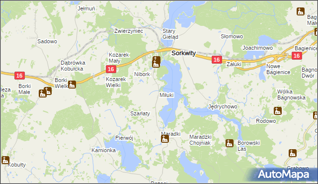 mapa Miłuki gmina Sorkwity, Miłuki gmina Sorkwity na mapie Targeo