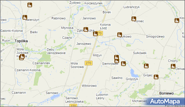 mapa Milżyn, Milżyn na mapie Targeo