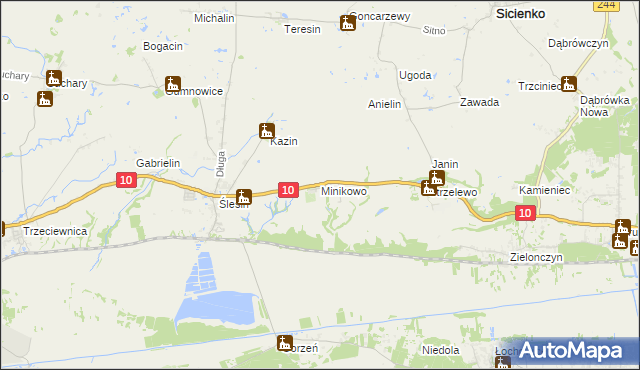 mapa Minikowo gmina Nakło nad Notecią, Minikowo gmina Nakło nad Notecią na mapie Targeo