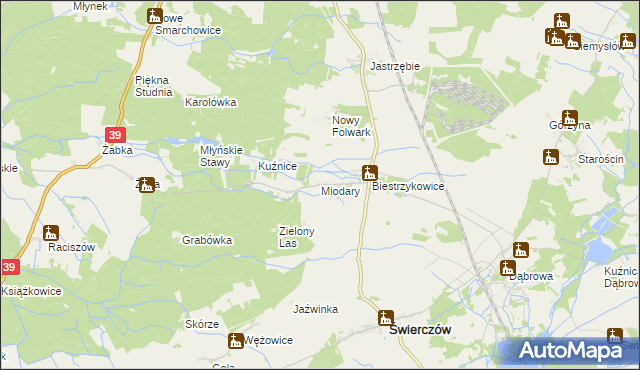 mapa Miodary gmina Świerczów, Miodary gmina Świerczów na mapie Targeo