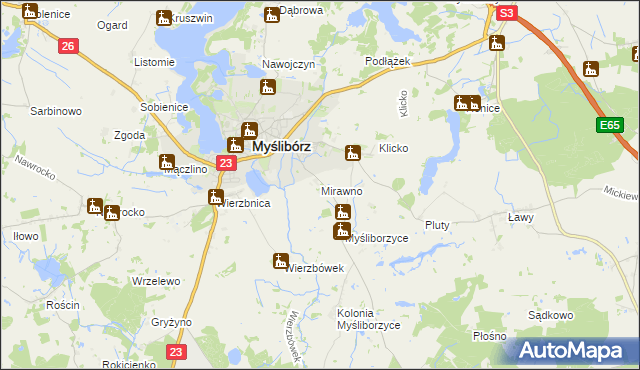 mapa Mirawno, Mirawno na mapie Targeo