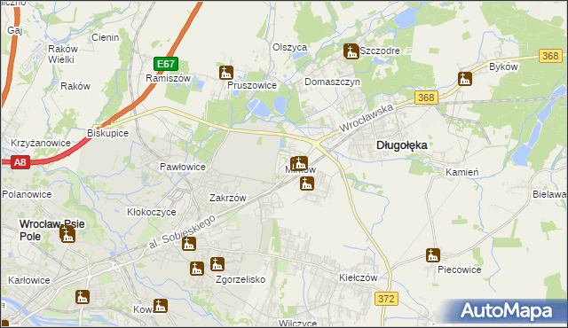 mapa Mirków gmina Długołęka, Mirków gmina Długołęka na mapie Targeo