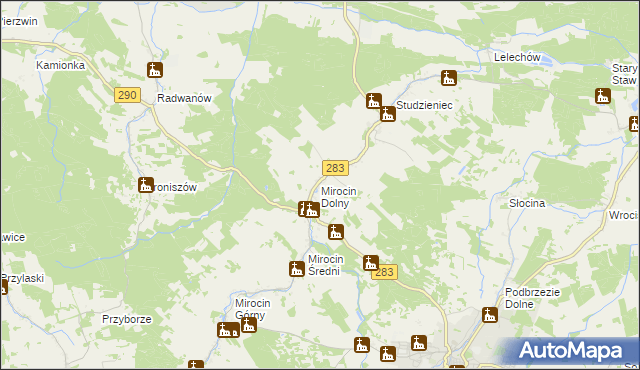 mapa Mirocin Dolny, Mirocin Dolny na mapie Targeo