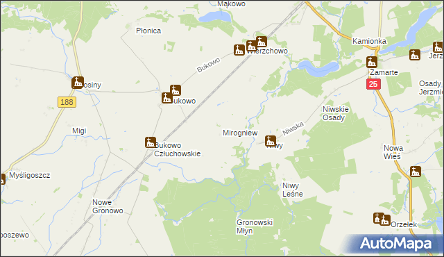 mapa Mirogniew gmina Człuchów, Mirogniew gmina Człuchów na mapie Targeo