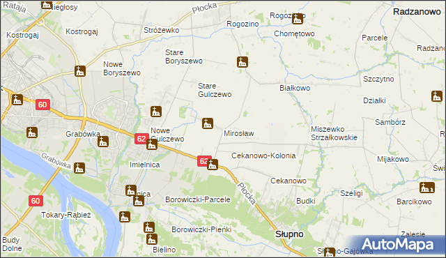 mapa Mirosław gmina Słupno, Mirosław gmina Słupno na mapie Targeo