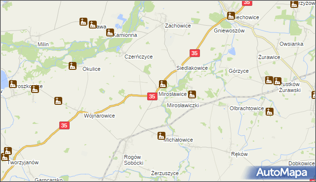 mapa Mirosławice gmina Sobótka, Mirosławice gmina Sobótka na mapie Targeo