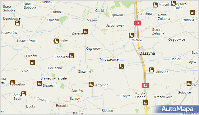 mapa Miroszewice, Miroszewice na mapie Targeo