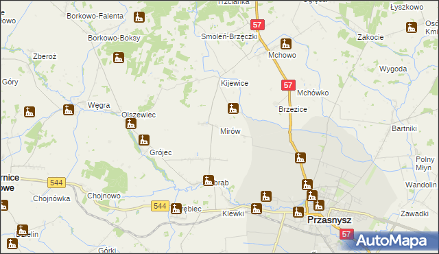 mapa Mirów gmina Przasnysz, Mirów gmina Przasnysz na mapie Targeo