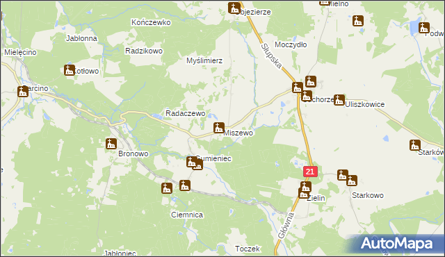mapa Miszewo gmina Trzebielino, Miszewo gmina Trzebielino na mapie Targeo
