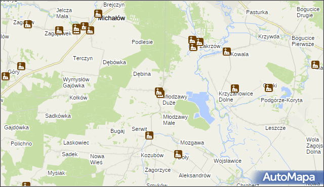 mapa Młodzawy Duże, Młodzawy Duże na mapie Targeo