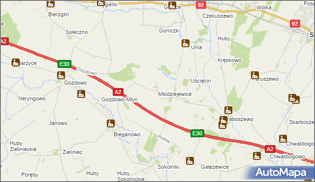 mapa Młodziejewice, Młodziejewice na mapie Targeo