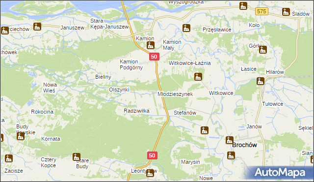 mapa Młodzieszynek gmina Młodzieszyn, Młodzieszynek gmina Młodzieszyn na mapie Targeo