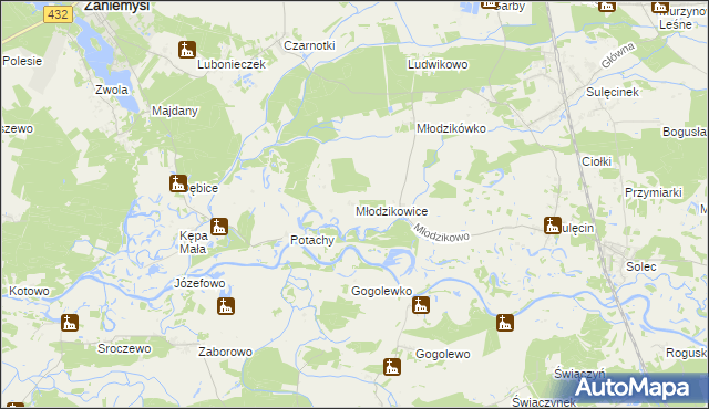 mapa Młodzikowice, Młodzikowice na mapie Targeo