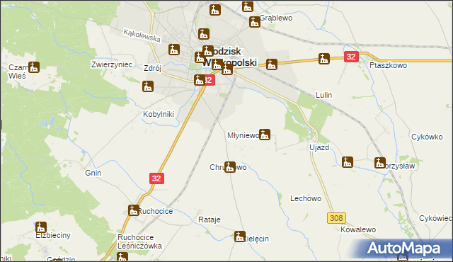 mapa Młyniewo, Młyniewo na mapie Targeo
