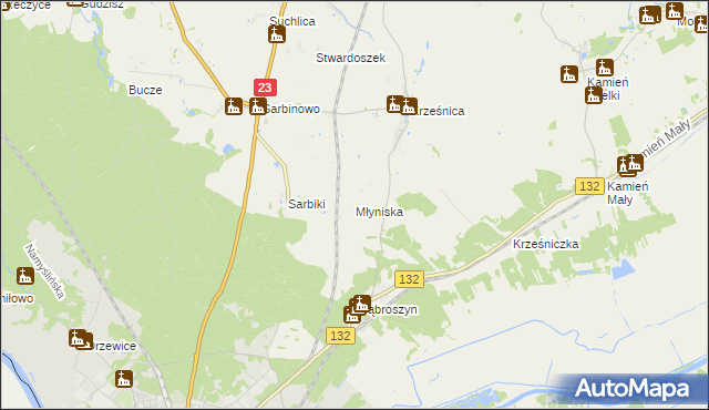 mapa Młyniska gmina Dębno, Młyniska gmina Dębno na mapie Targeo