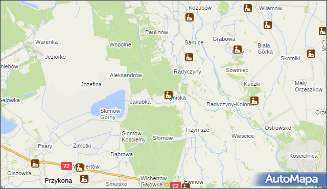 mapa Młyniska gmina Przykona, Młyniska gmina Przykona na mapie Targeo