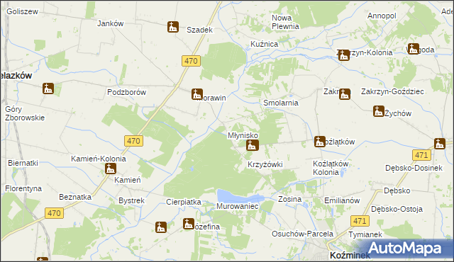 mapa Młynisko gmina Koźminek, Młynisko gmina Koźminek na mapie Targeo