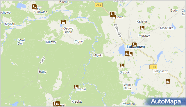 mapa Młynki gmina Lubichowo, Młynki gmina Lubichowo na mapie Targeo