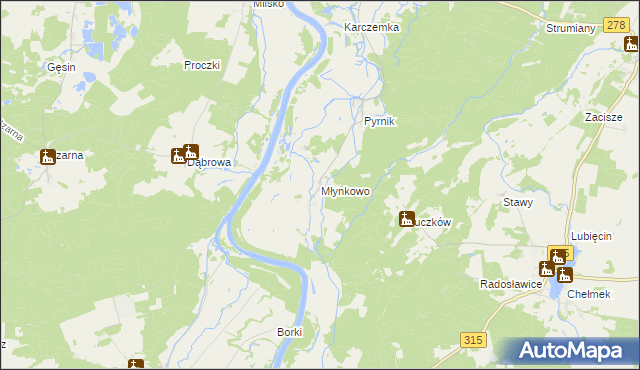 mapa Młynkowo gmina Bojadła, Młynkowo gmina Bojadła na mapie Targeo