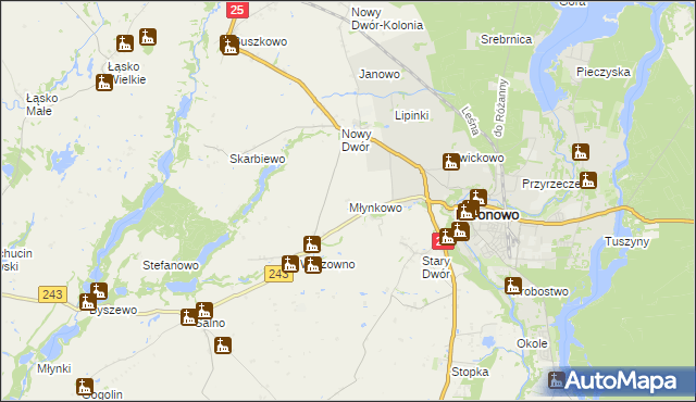 mapa Młynkowo gmina Koronowo, Młynkowo gmina Koronowo na mapie Targeo