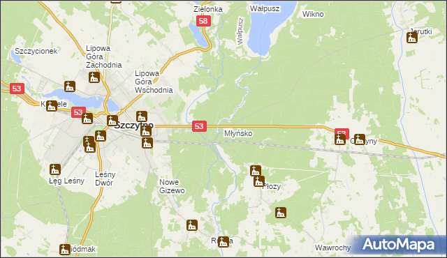 mapa Młyńsko gmina Szczytno, Młyńsko gmina Szczytno na mapie Targeo