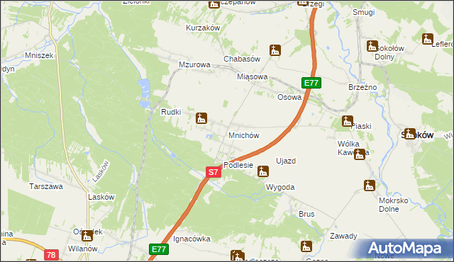 mapa Mnichów gmina Jędrzejów, Mnichów gmina Jędrzejów na mapie Targeo