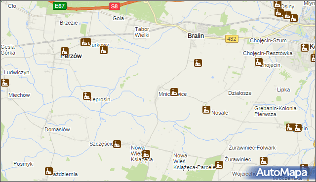 mapa Mnichowice gmina Bralin, Mnichowice gmina Bralin na mapie Targeo