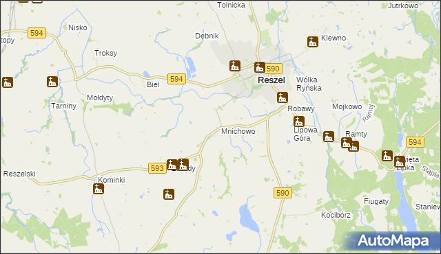 mapa Mnichowo gmina Reszel, Mnichowo gmina Reszel na mapie Targeo
