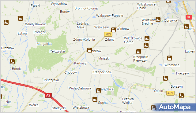 mapa Mniszki gmina Łęczyca, Mniszki gmina Łęczyca na mapie Targeo