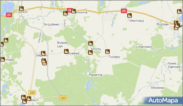 mapa Mniszki gmina Międzychód, Mniszki gmina Międzychód na mapie Targeo