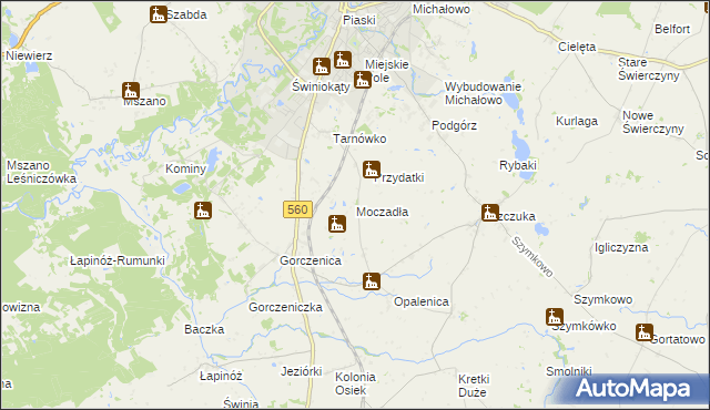 mapa Moczadła gmina Brodnica, Moczadła gmina Brodnica na mapie Targeo