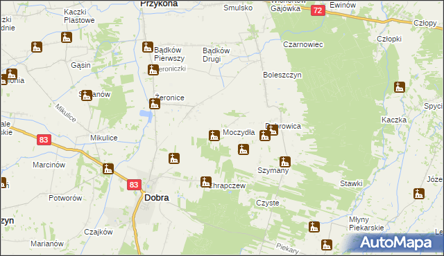 mapa Moczydła gmina Dobra, Moczydła gmina Dobra na mapie Targeo