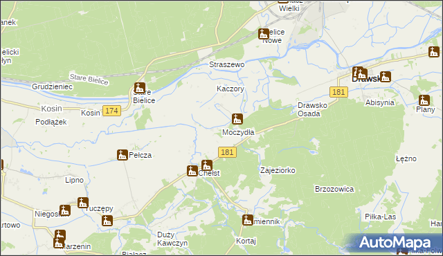 mapa Moczydła gmina Drawsko, Moczydła gmina Drawsko na mapie Targeo